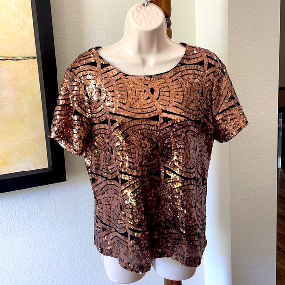 Vintage Copper Sequined Top! Sz M. Lined and has a bit of stretch! - Picture 1 of 13